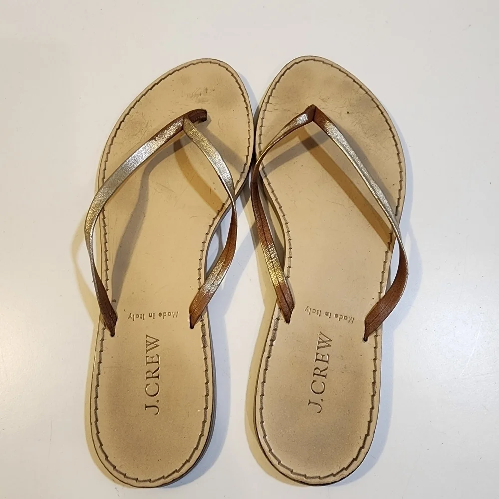 J CREW Golden  leather Thong Sandals size 8